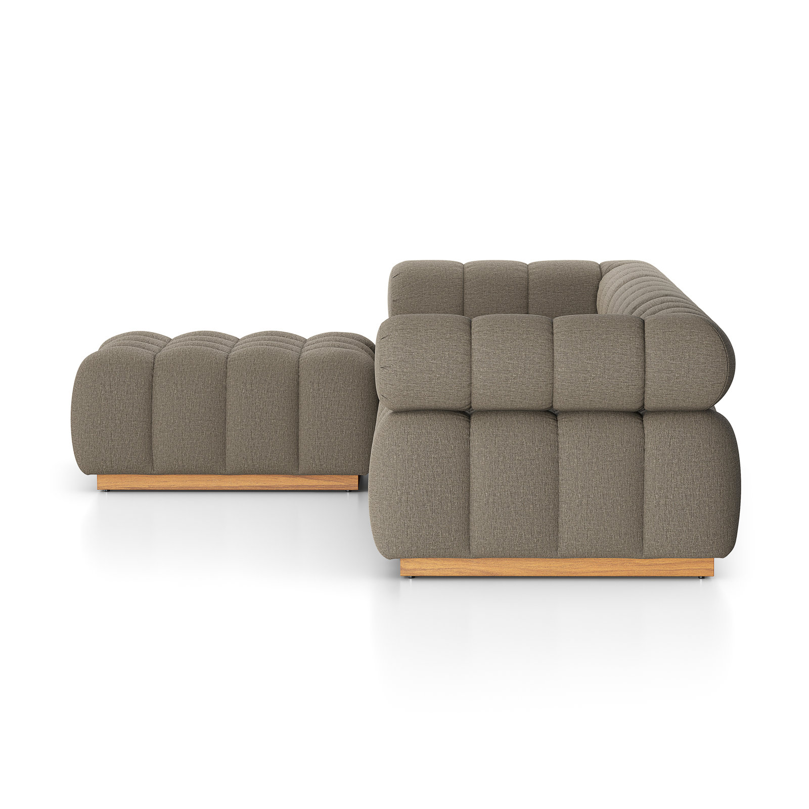 Martinique 73" Teak Patio Sectional, Alessi Fawn Cushion/Natural Teak Frame, Left Hand Facing