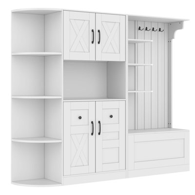 Multifunctional Left-Right Hall Cabinet With Storage And 4 Hooks, Versatile For Living Room, Kitchen, And Hallway, Space-Saving Design