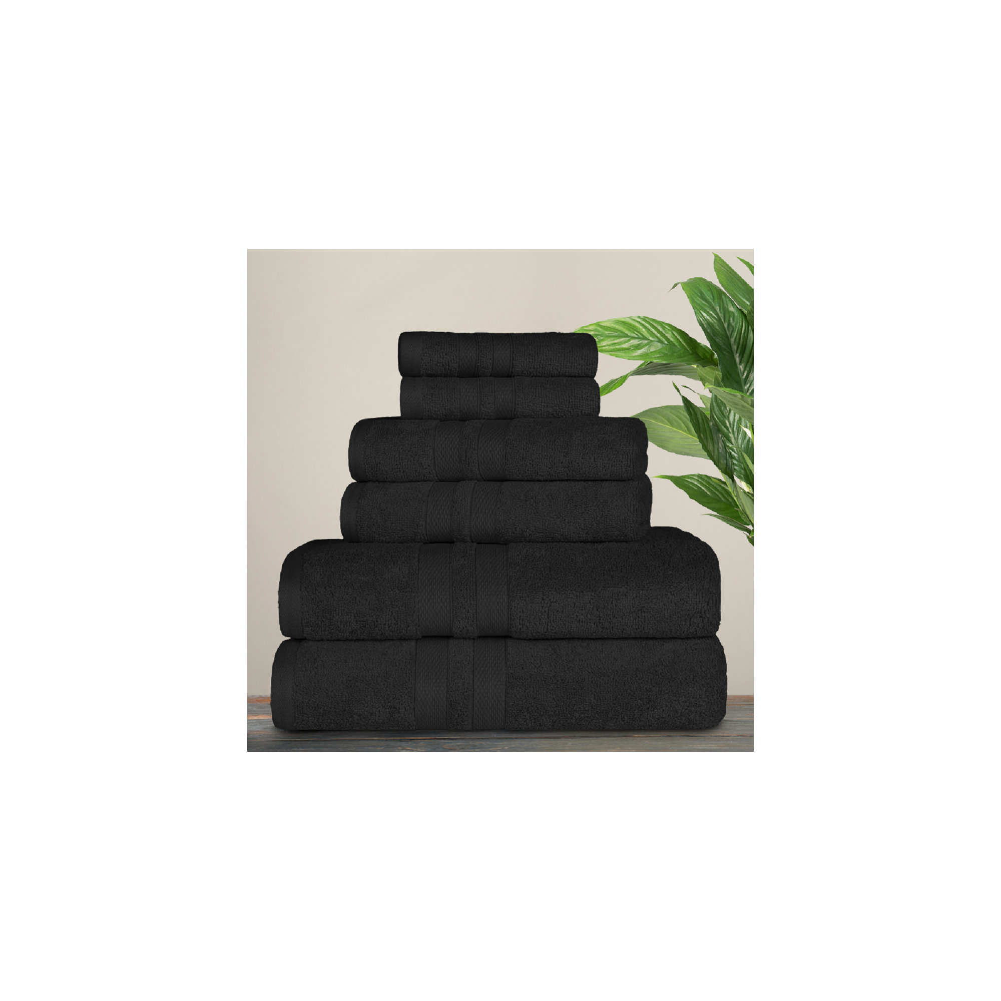 Amoy Soft 6 Piece 100% Cotton Towel Set, Black