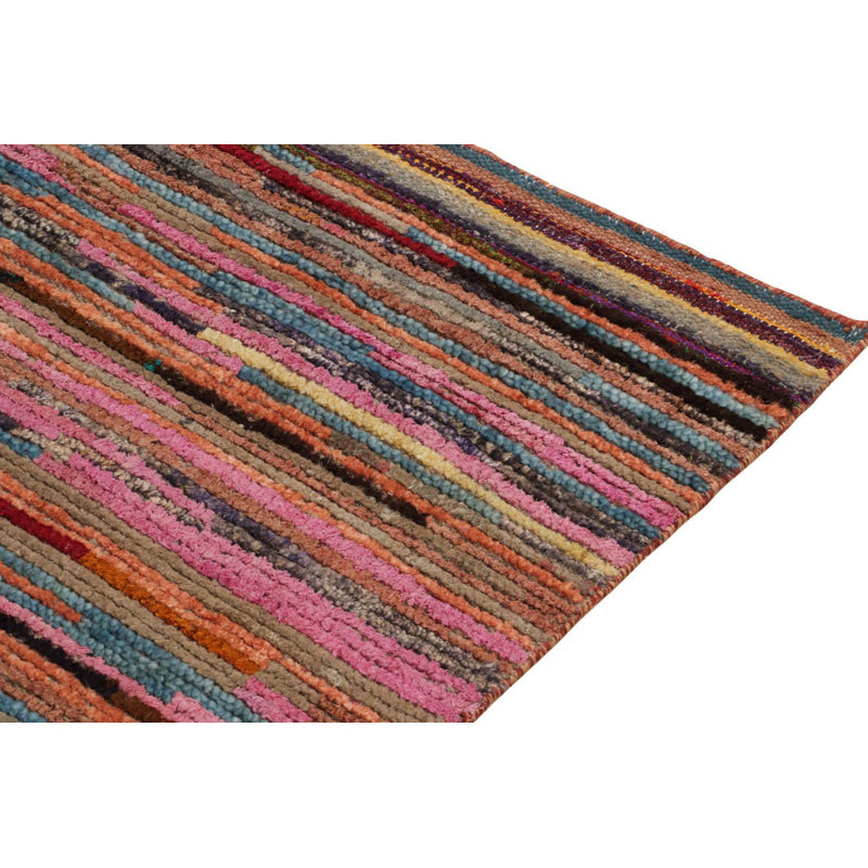 Rug & Kilim's Moroccan Tribal Runner In Pink, With Multicolor Striped Patterns, Rectangle 3' x 14'