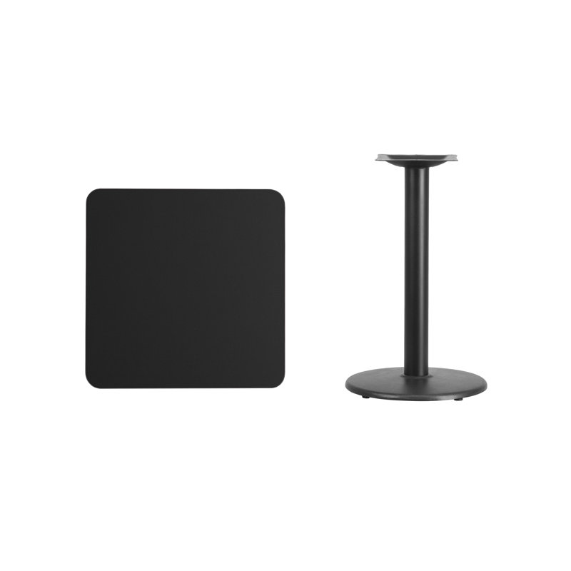 Jack Square Laminate Table Top with Table Height Base, Black, 31.12" H x 24" W x 24" D