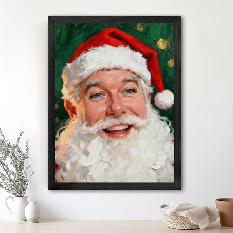 Art mural rétro noir avec père Noël, H 11 po x l 9 po