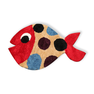Sunside Sails 3''X5'' Hand Tufted Polyster/Cotton Blend Fish Shag Oriental Area Rug Red, Multi Colour