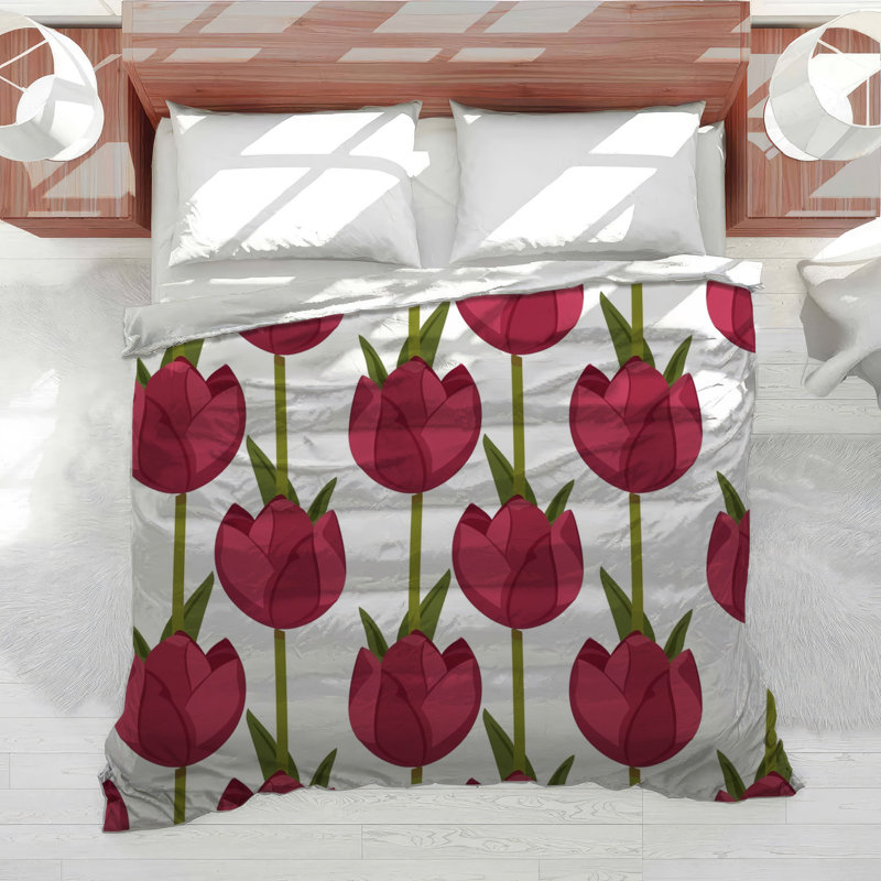 Édredon tulipes à motif floral scandinave, Édredon simple TG