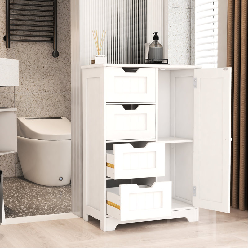 Rangement blanc élégant pour la salle de bain - 4 tiroirs et 1 porte avec tablettes réglables
