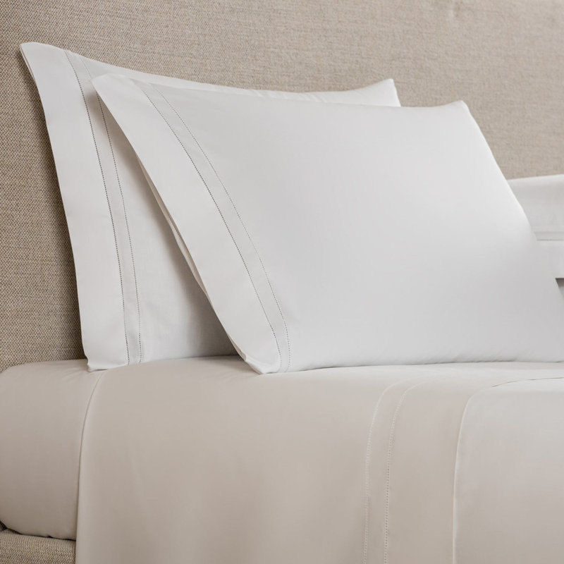 Doppio Ajour Sateen Embroidered Pillow Case, Standard, White