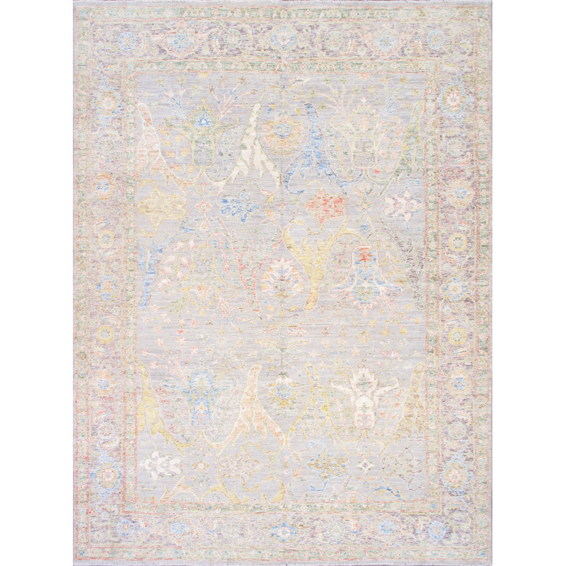 Tapis unique beige, jaune et vert 8 pi 10 po x 12 pi 10 po