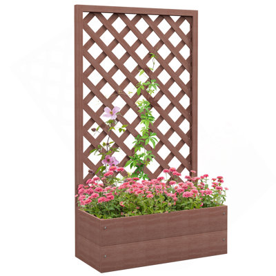 Lit de jardin surélevé avec treillis Outsunny, jardinière en bois avec espace autodrainant, jardinière en treillis autoportante pour plantes grimpantes, vignes, fleurs, 29,5 po x 13,25 po x 53,25 po, brun clair