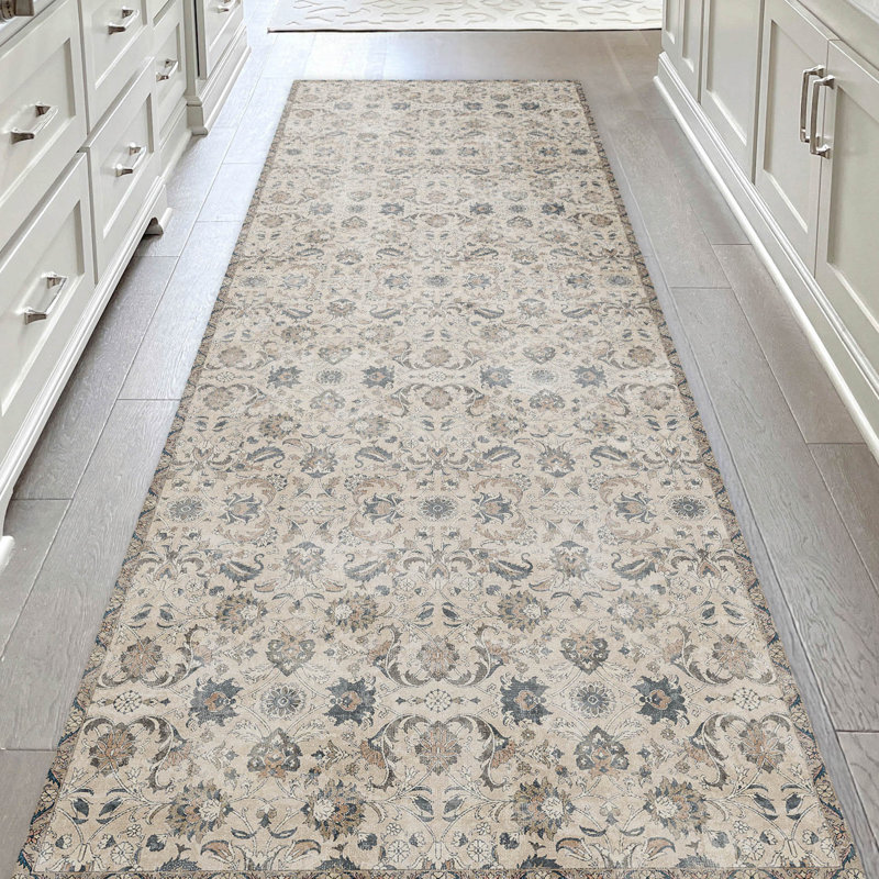 Tapis beige en vinyle facile à nettoyer Selena, Beige, Rectangle 3 pi x 5 pi