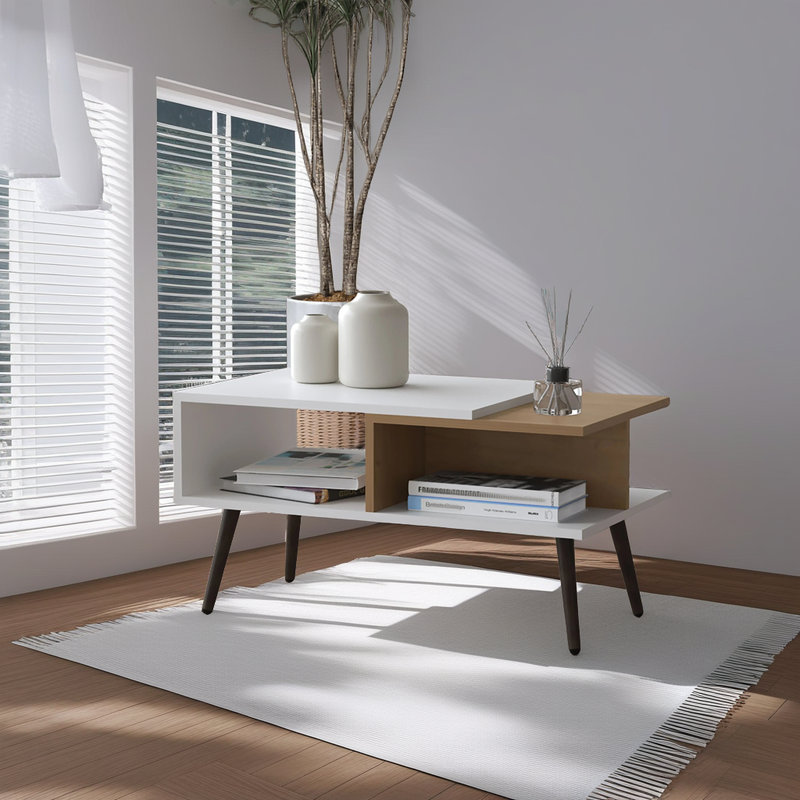 Table basse 30 po Scandinavian - Blanc deux tons avec pieds coniques