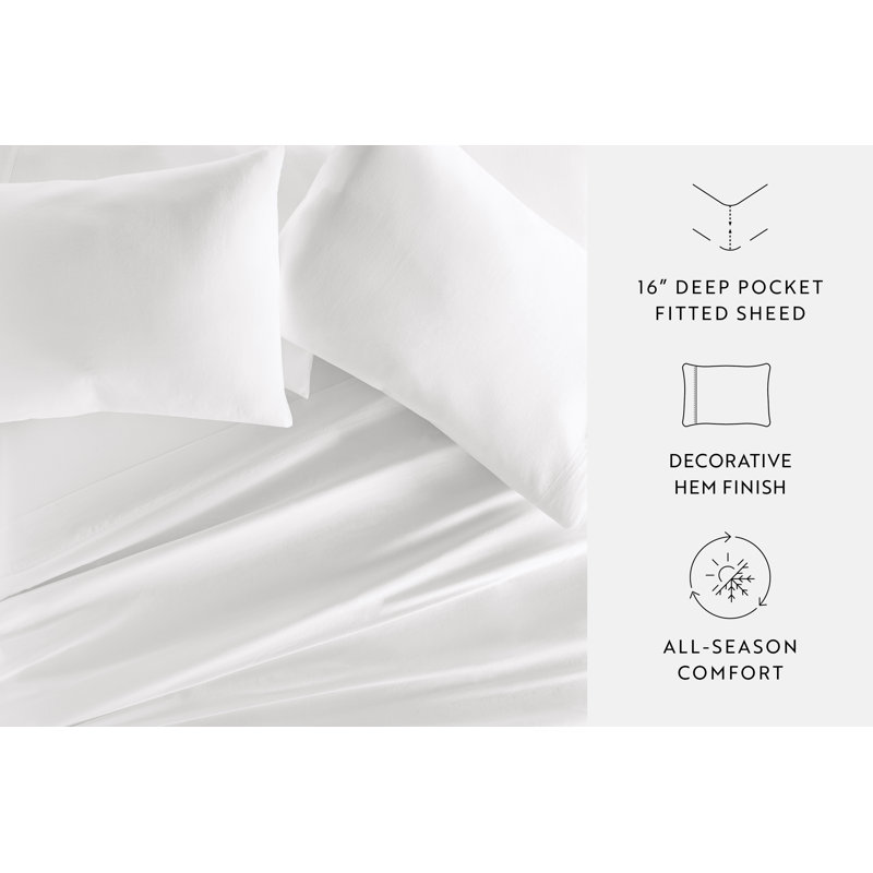 Twin White Cotton Solid Sheet Set with Pillowcase