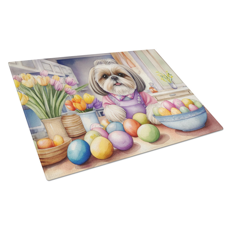 Decorating Easter Shih Tzu Glass Cutting Board