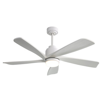 52 Inch Modern Ceiling Fan With Dimmable LED Light 5 Solid Wood Blades Remote Control Reversible DC Motor With Smart Control
