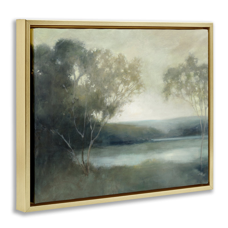 Cadre flottant Peaceful Early Lake, design par Julia Purinton, H 25 po x l 31 po, Cadre flottant métallique doré