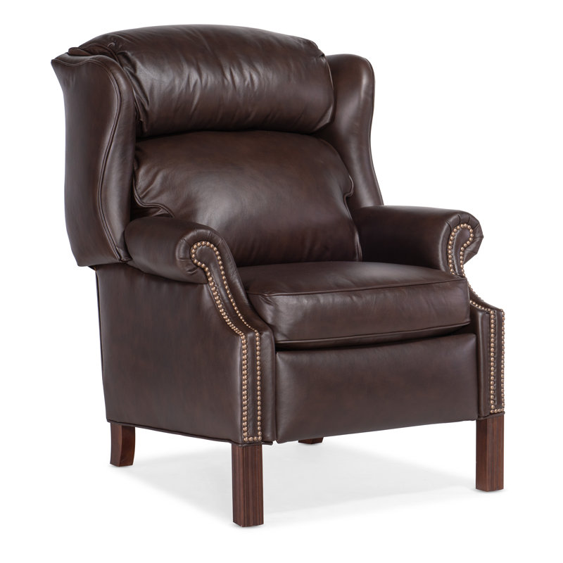 Chippendale Recliner, Central Park Brown Power Button Genuine Leath
