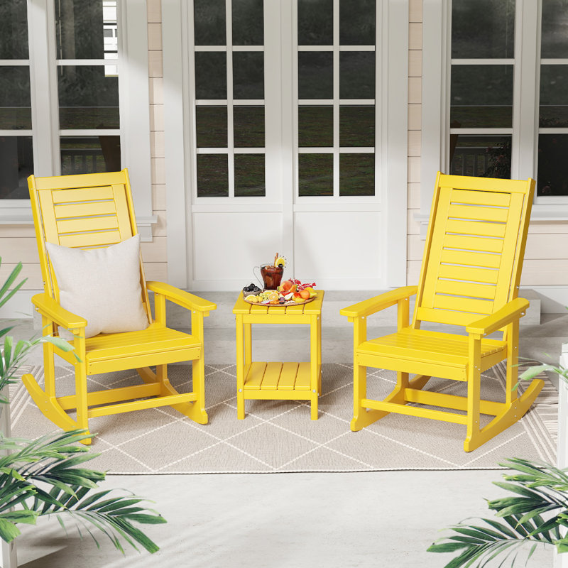 Chaise berçante d'extérieur en PEHD, Jaune