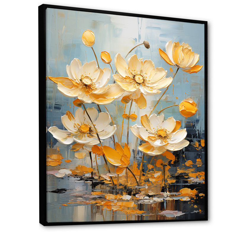 Golden Pond Lotus Tranquility I sur toile, Cadre flottant noir, H 20 po x l 12 po x P 1 po