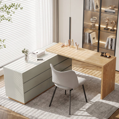 Bureau d'ordinateur en L avec table de bureau extensible avec 6 tiroirs l 47,2 po Talyiah
