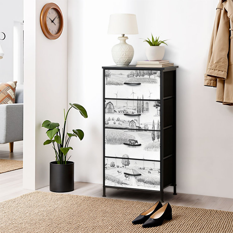 4 Drawer Dresser for Bedroom, Narrow Chest of Drawers, Wooden Top and Study Iron Frame 18"x37.5"-(WxH)