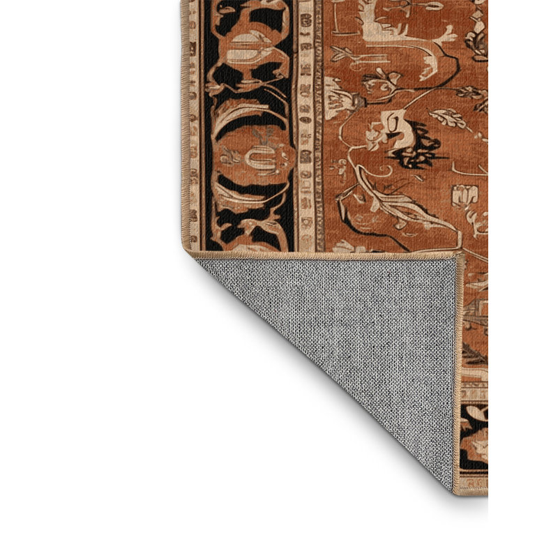 Machine Washable Persian Brown Area Rug, Round 5'