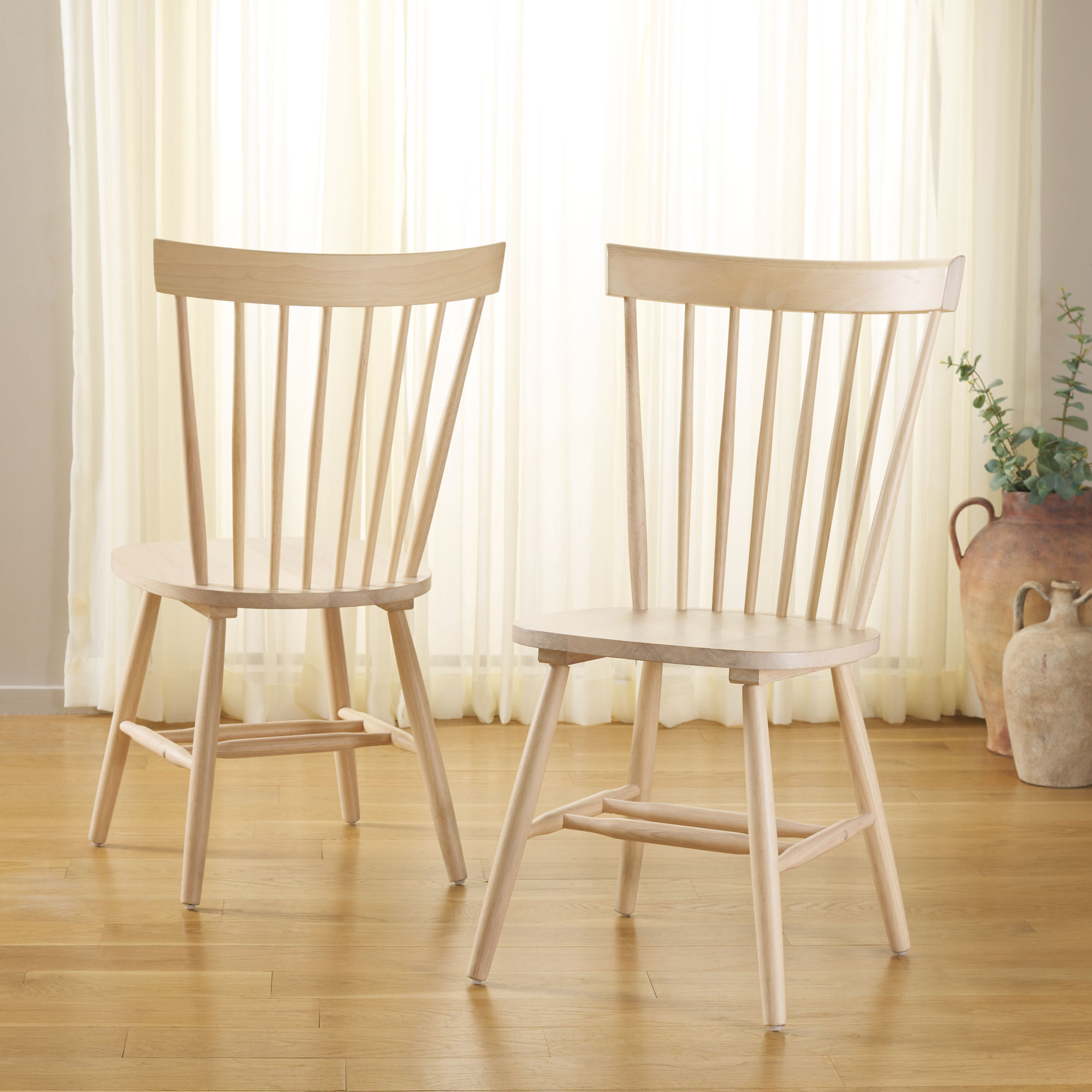 Matanna Solid Wood Windsor Back Side Chair, White Wash