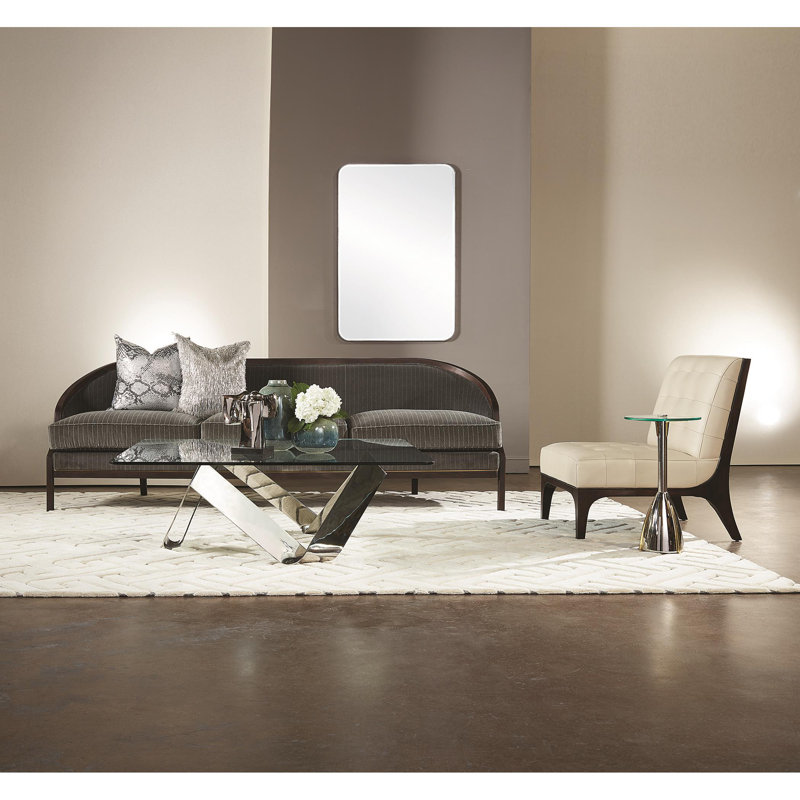 Sculptural Nickel Finish Metal and Glass Square Cocktail Table