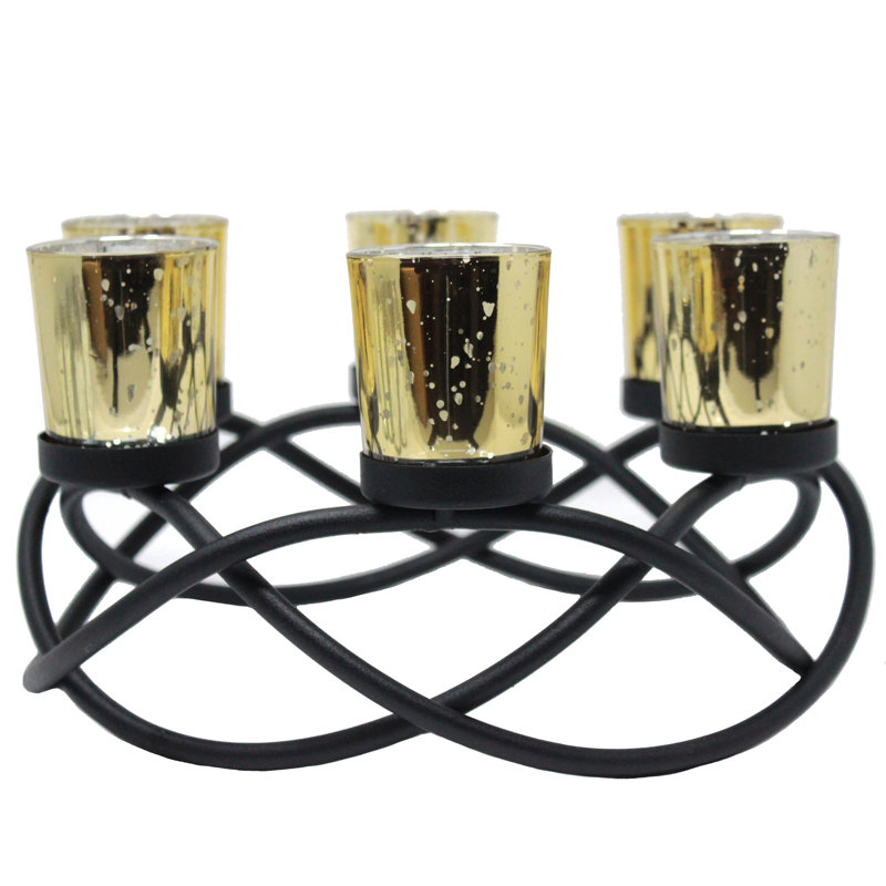 Centre de table avec porte-bougie ronde, Noir / or