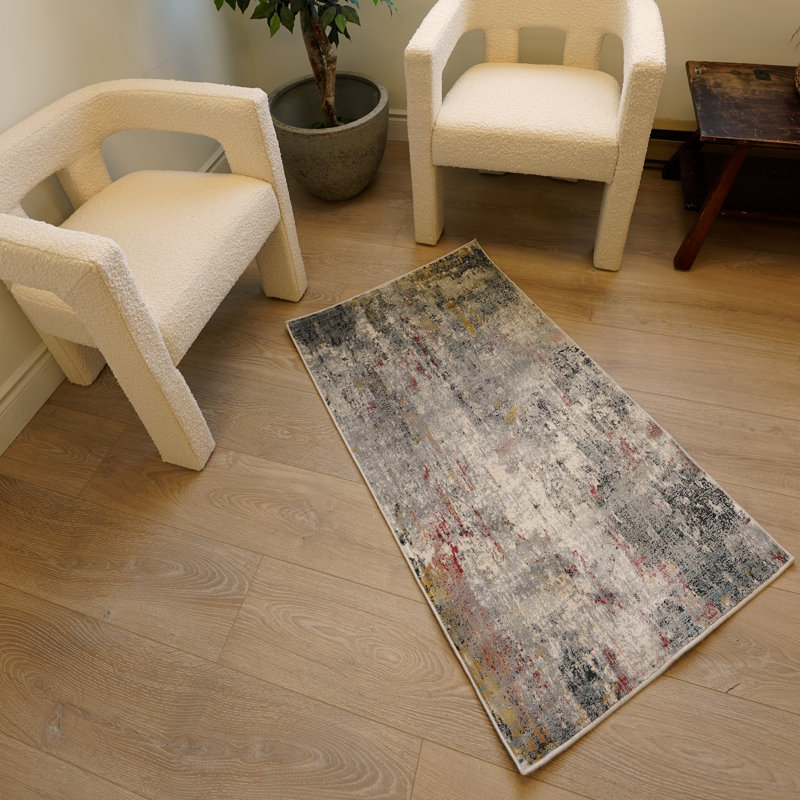 Rug Branch Aeris 2' x 8' (2'3" x 8') Grey/Red Distressed Abstract Indoor Runner Rug, Comtemporary, Medium Pile, Stain-Resistant Hallway Carpet - Entryway, Mudroom, Bedroom, and Kitchen