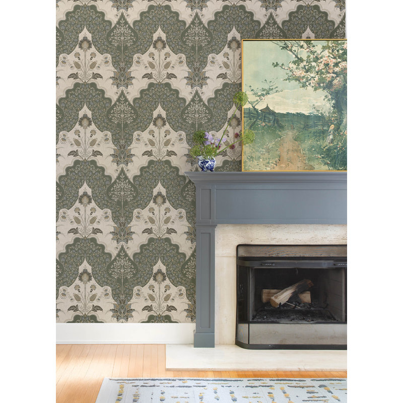 Auden Green Floral Grandeur Wallpaper, Green