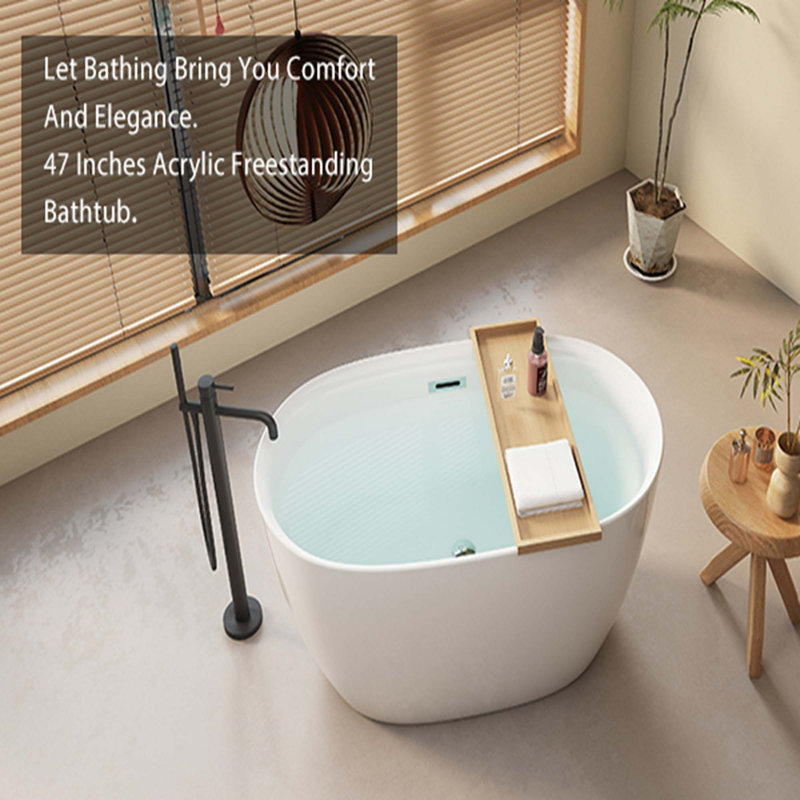 Baignoire autoportante ovale en acrylique 47 po avec trop-plein chromé et bonde escamotable, certificat Cupc