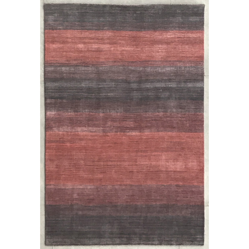 Tapis à rayures rouge/gris fait main dhurrie Yaritza, Rectangle 5 pi x 7 pi 6 po