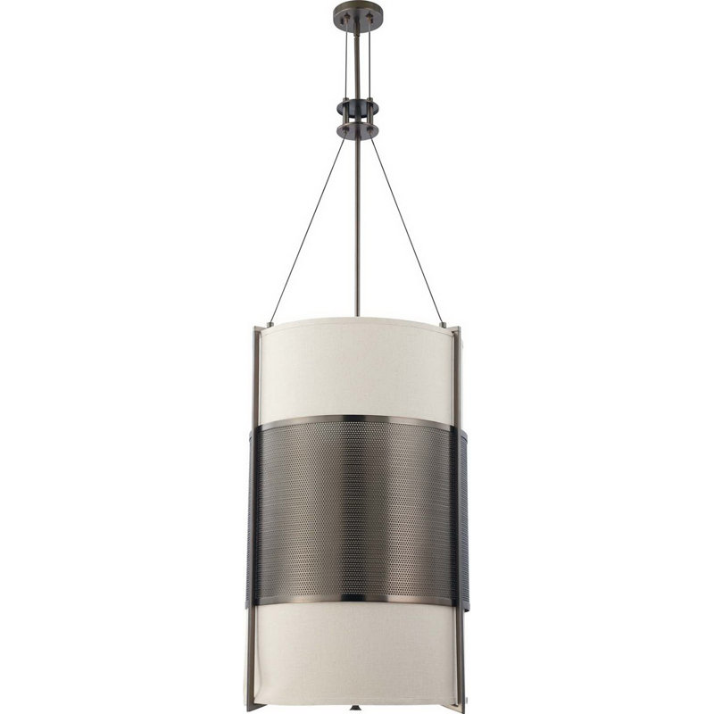 Luminaire suspendu cylindrique simple 6 lumières Kinsella, Bronze noisette, Kaki / beige
