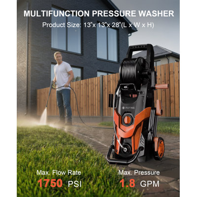 FOTING Pressure Washer, 1750PSI Power Washer with 4 Quick Connect Nozzle & Foam Cannon&Inlet Hose&Filter, High Pressure Washer,Red