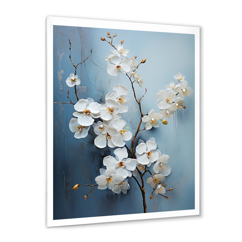 Orchidées beiges et dorées Simplicity I, H 20 po x l 12 po x P 1 po, Cadre simple blanc