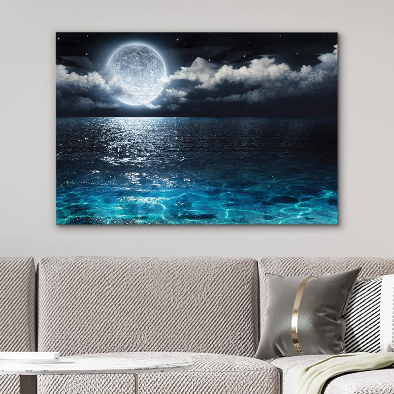 " Blue Ocean Under Moonlight Calmful Heart " Graphic Art Print