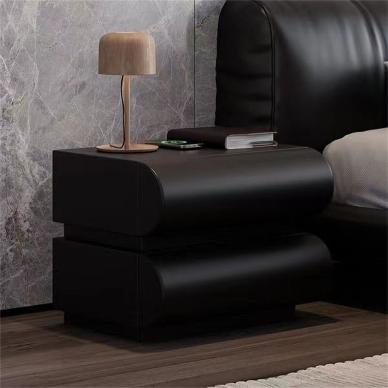 Humply Modern Leather White Smart Nightstand  2-Drawer Bedside Table with Wireless Charger , Gray