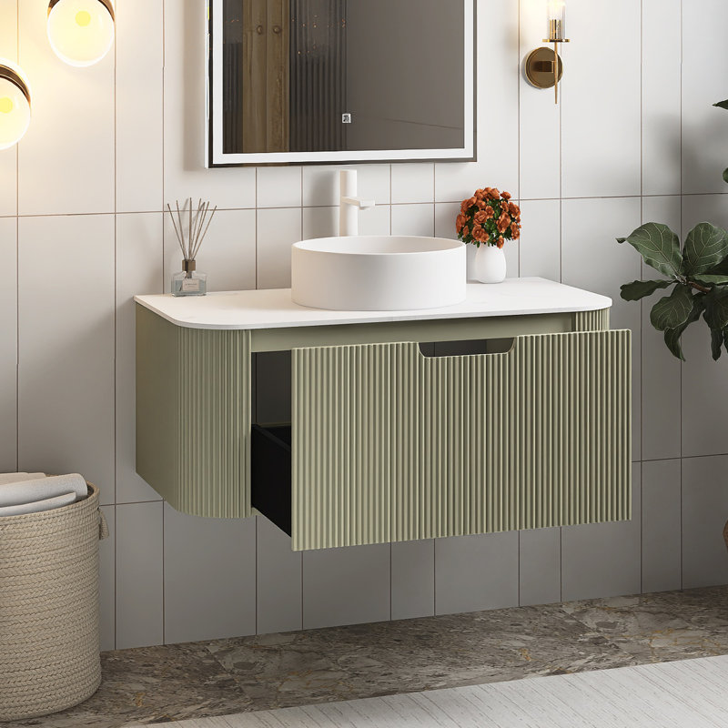 Meuble-lavabo flottant mural 36 po avec lavabo, Vert clair