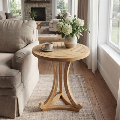 Table d'appoint ronde en bois au fini naturel - Table de bout courbée élégante pour le salon, la chambre à coucher ou le patio