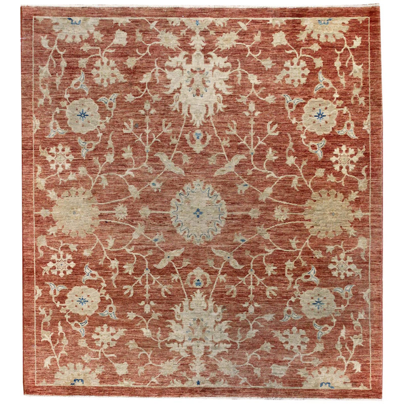 Tapis unique rouge / rouille / beige tissé à la main 5 pi 11 po x 6 pi 4 po Agra