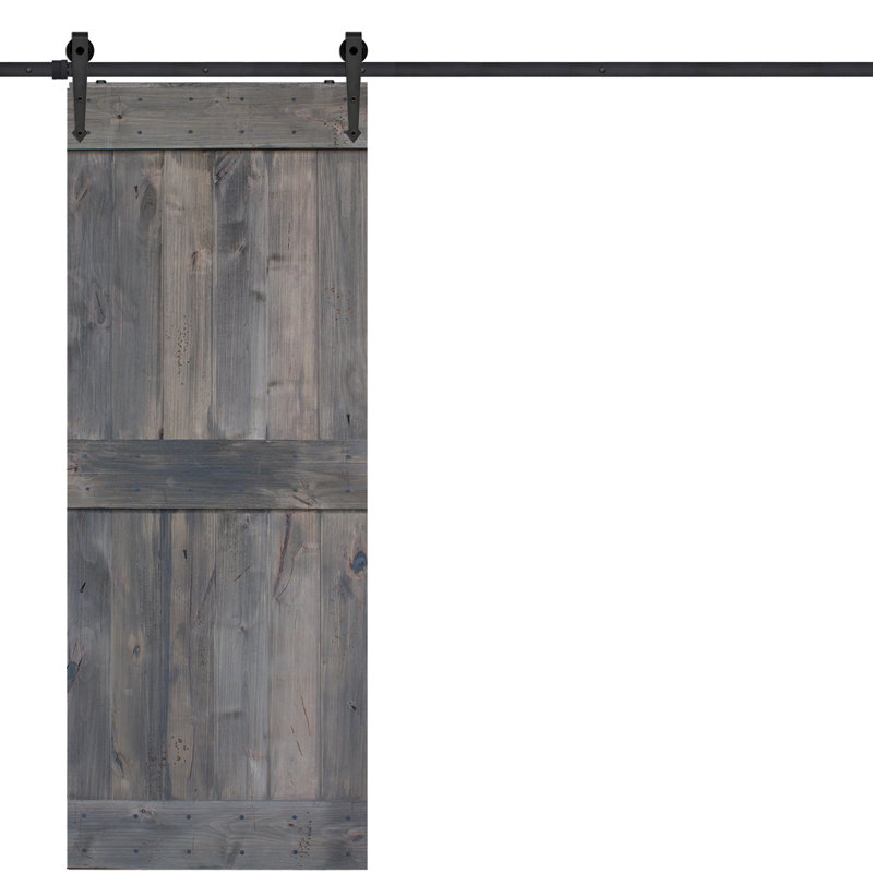Porte de grange en bois lambrissé sans trousse de quincaillerie d'installation, Gris charbon, 30 po x 84 po