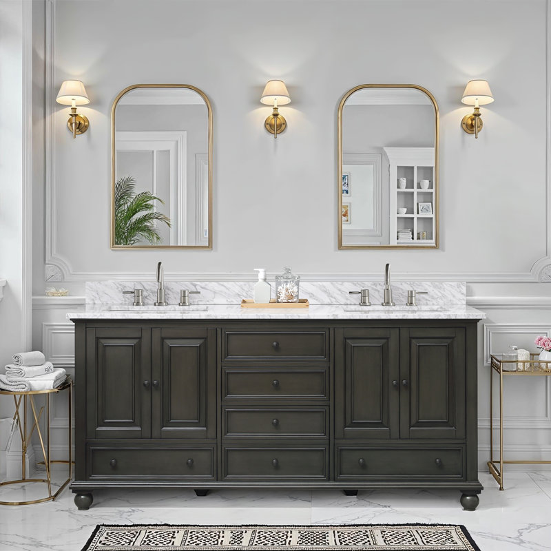 Thompson 61" Double Modern Bathroom Vanity Set, Carrera White, French White, 72"