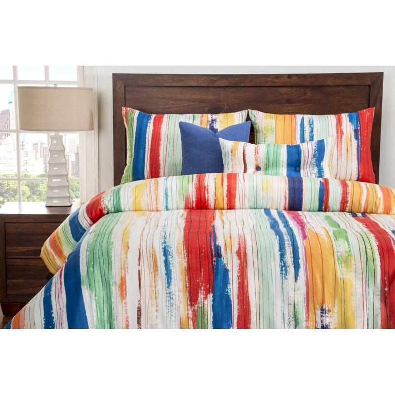 Sketchy Stripe Modern & Contemporary Polyester Striped Duvet Cover, Queen Duvet Cover + 5 Additional Pieces