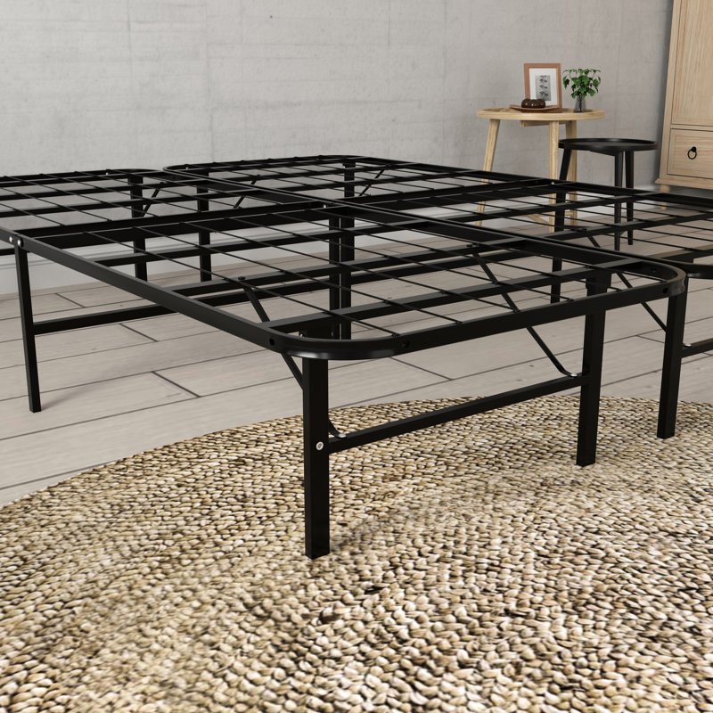 Black Steel King Bed Foundation, 14 - Inch Tall, Supports 2000 Pounds, Quick And Easy Tool Setup Platform, Elevated, Lbs, Assembly