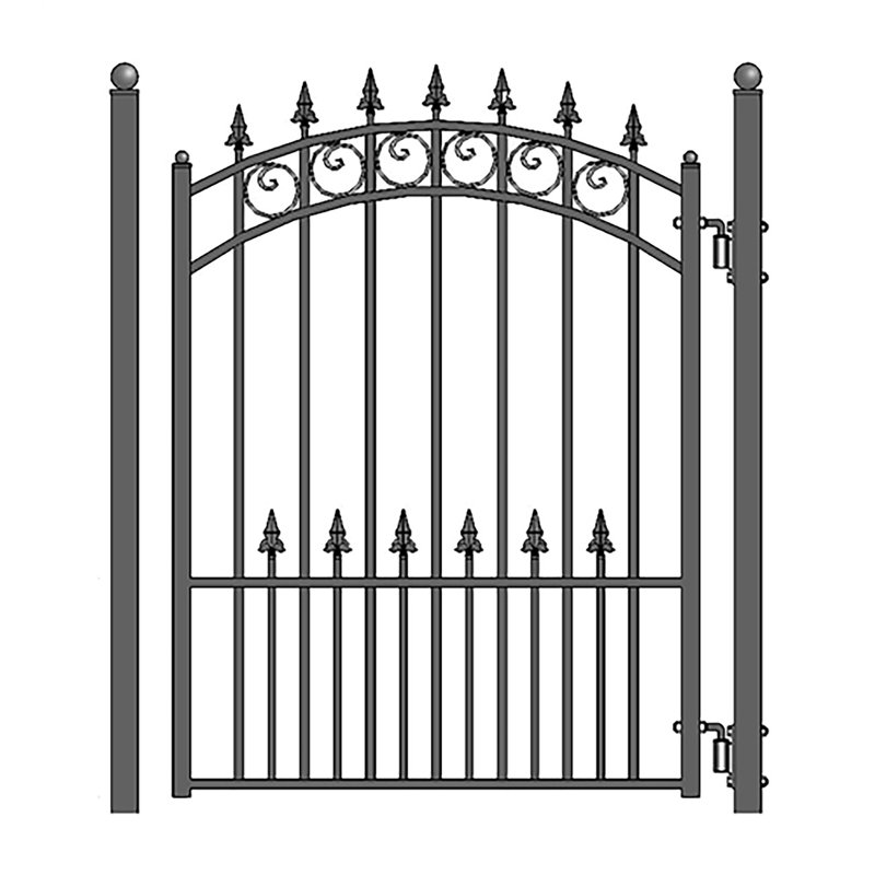 Prague Style 14' Black Steel Sliding Driveway Gate with Pedestrian Gate