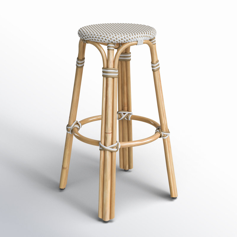 Tobias Rattan Bar Stool & Counter Stool, Bar Stool (30" Seat Height), White/Tan Dot/Natural Rattan Frame