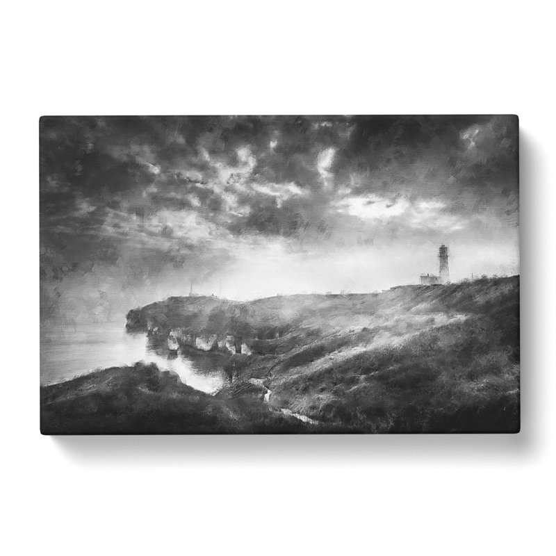Moody Lighthouse And Seascape - Wrapped Canvas Painting, 60cm H x 91cm W x 3cm D