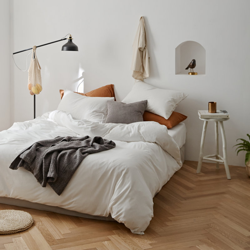 Ensemble de housse de couette 100% coton VCLIFE, Housse de couette pour très grand lit et 2 taies, Blanc