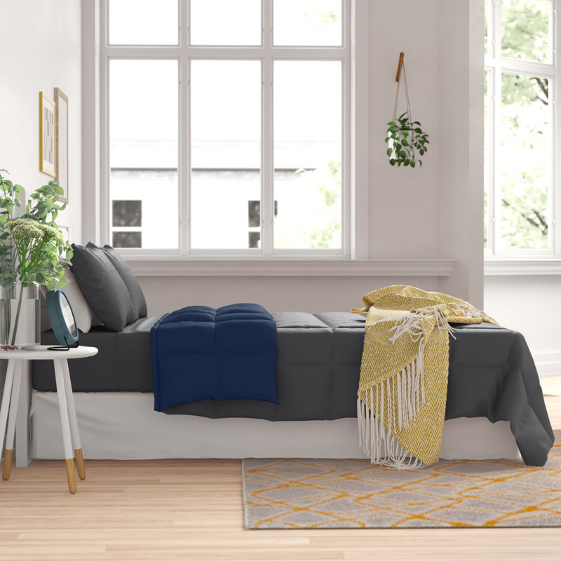 King Dark Blue and Grey Reversible Microfiber Bed-in-a-Bag Set