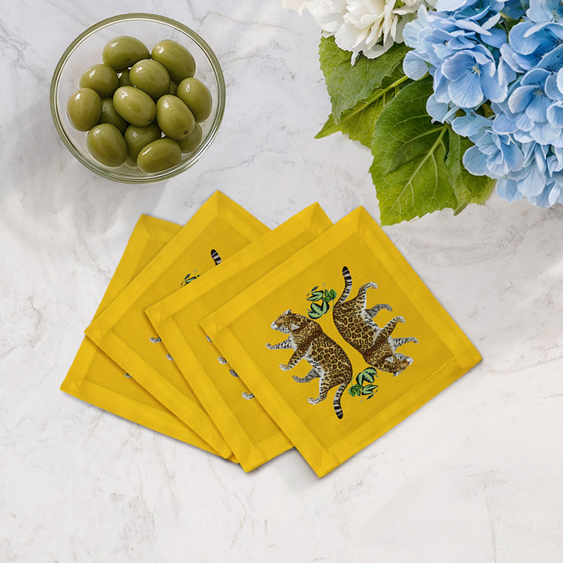 Serviette de table en satin de coton Leopard, Jaune