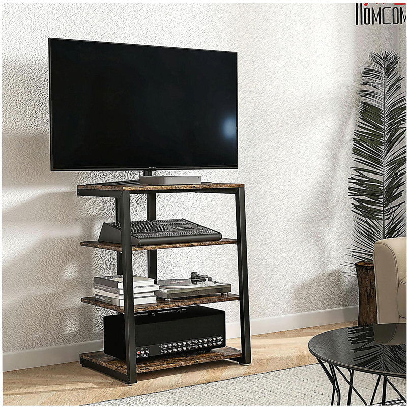 Meuble télé de 28 po, tablettes réglables et supports d'extension pour meuble télé, petit meuble télé brun de style simple avec espace de rangement